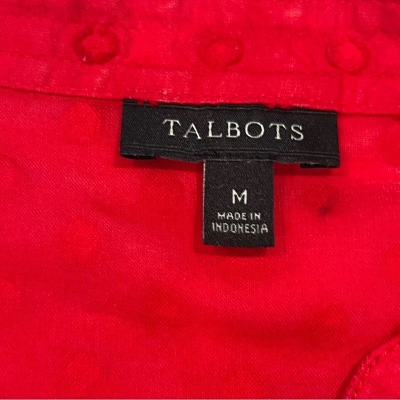 Talbots Red Ruffle Swiss Dot 3/4 length Sleeve Blouse Medium - Picture 5 of 6